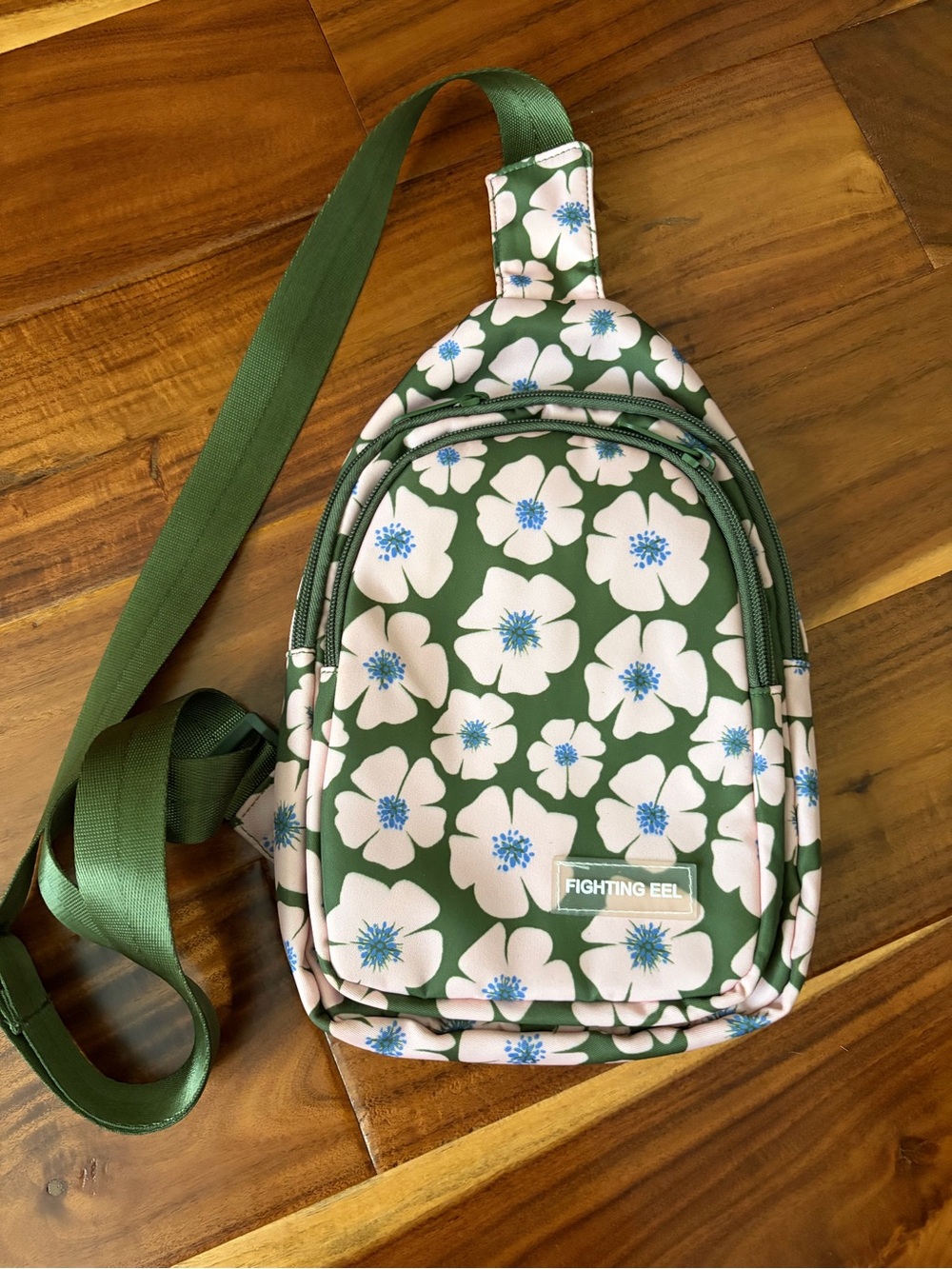 Fighting Eel Olive Green Floral Crossbody Sling Bag